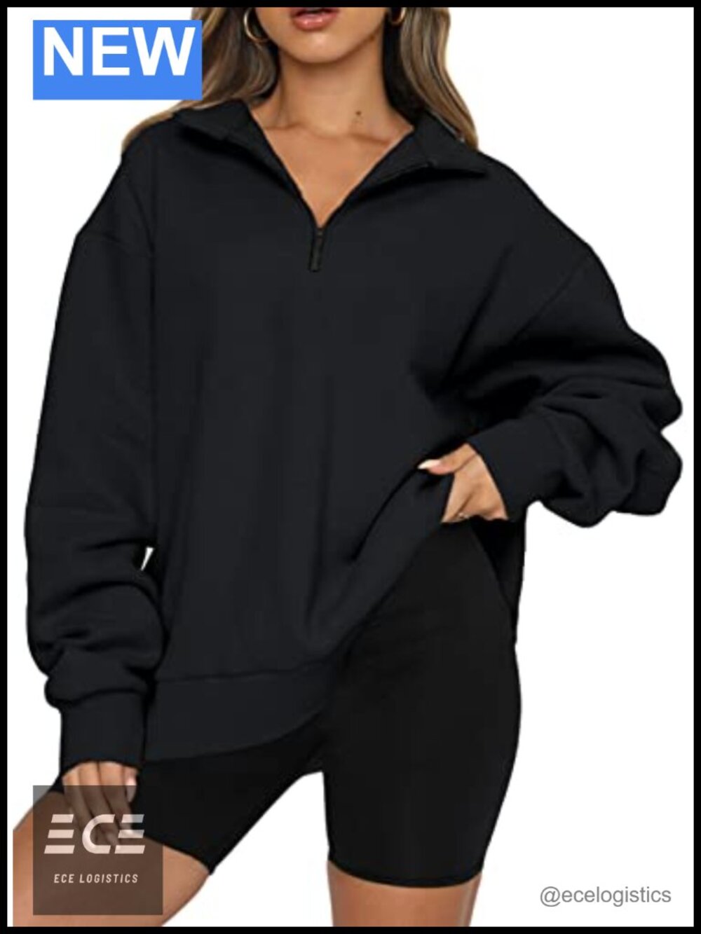 Women's Oversized Fleece Half Zip Pullover Sweatshirt Kangaroo Pocket